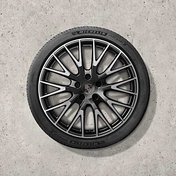Porsche 21-inch Panamera Exclusive Design complete winterwielenset, zwart (hoogglans) met glanzende voorvlak