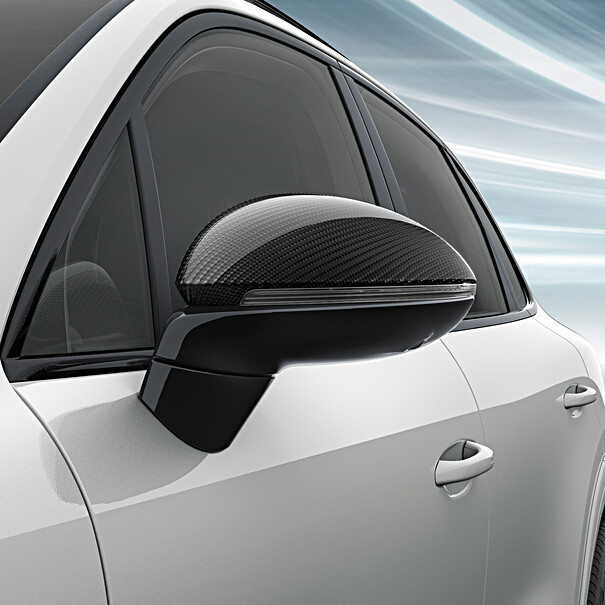 Porsche SportDesign buitenspiegel-bovenzijden in carbon voor Cayenne E3 zonder ParkAssist