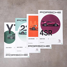 Poster-Set vierdelig, Limited Edition, 75Y Porsche Sports Cars collectie