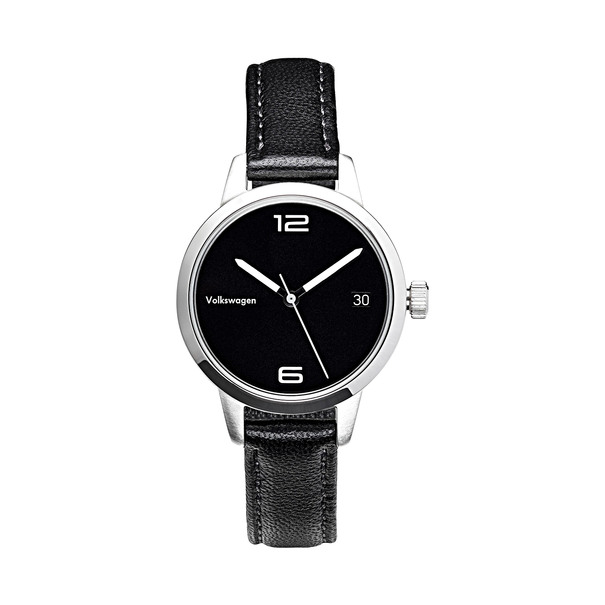 Volkswagen Armbanduhr für Damen, Schwarz/Edelstahl